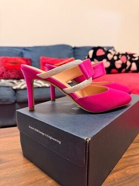 Satin Hot Pink Slip On Pump